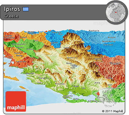 Physical Panoramic Map of Ipiros, political shades outside
