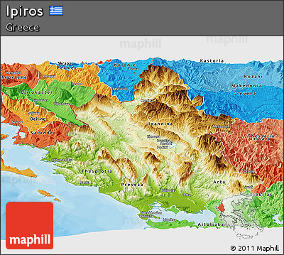 Physical Panoramic Map of Ipiros, political shades outside