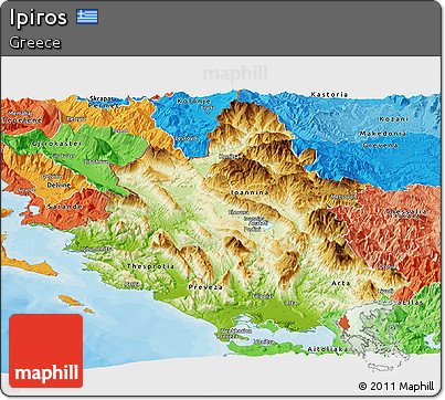 Physical Panoramic Map of Ipiros, political shades outside