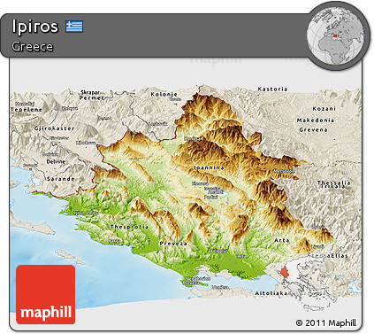 Physical Panoramic Map of Ipiros, shaded relief outside