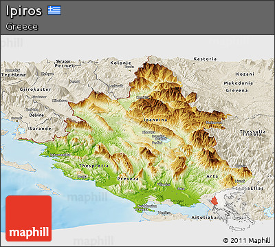 Physical Panoramic Map of Ipiros, shaded relief outside