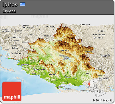 Physical Panoramic Map of Ipiros, shaded relief outside