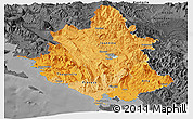 Political Shades Panoramic Map of Ipiros, darken, desaturated