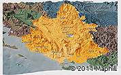 Political Shades Panoramic Map of Ipiros, darken, semi-desaturated