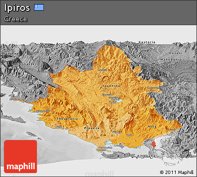 Political Shades Panoramic Map of Ipiros, desaturated