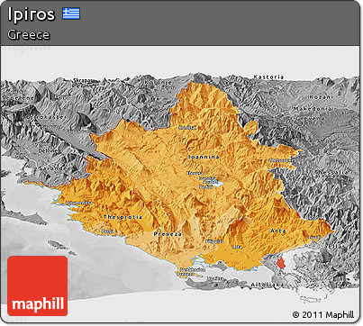 Political Shades Panoramic Map of Ipiros, desaturated