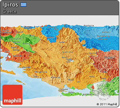 Political Shades Panoramic Map of Ipiros