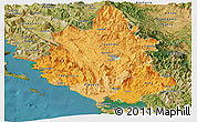 Political Shades Panoramic Map of Ipiros, satellite outside