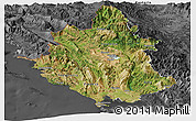 Satellite Panoramic Map of Ipiros, darken, desaturated
