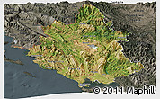 Satellite Panoramic Map of Ipiros, darken, semi-desaturated