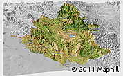 Satellite Panoramic Map of Ipiros, lighten, desaturated
