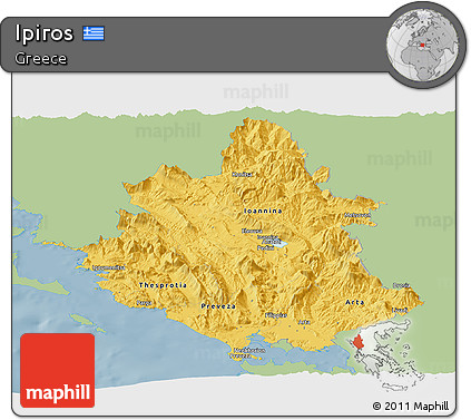 Savanna Style Panoramic Map of Ipiros, single color outside