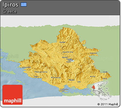 Savanna Style Panoramic Map of Ipiros, single color outside