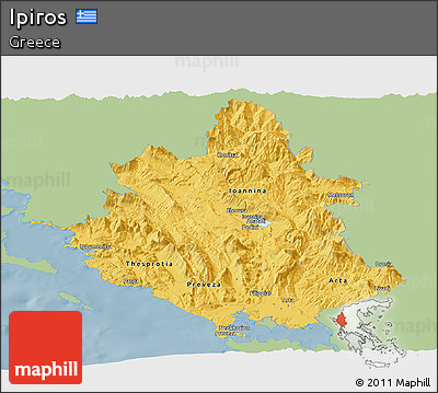 Savanna Style Panoramic Map of Ipiros, single color outside