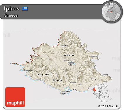 Shaded Relief Panoramic Map of Ipiros, cropped outside