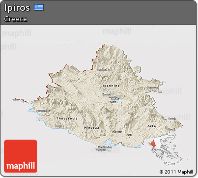 Shaded Relief Panoramic Map of Ipiros, cropped outside