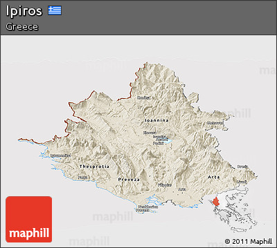 Shaded Relief Panoramic Map of Ipiros, cropped outside