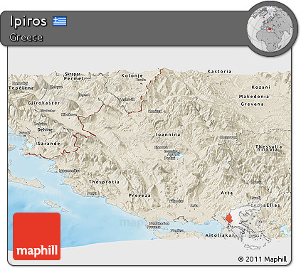 Shaded Relief Panoramic Map of Ipiros