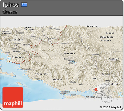 Shaded Relief Panoramic Map of Ipiros