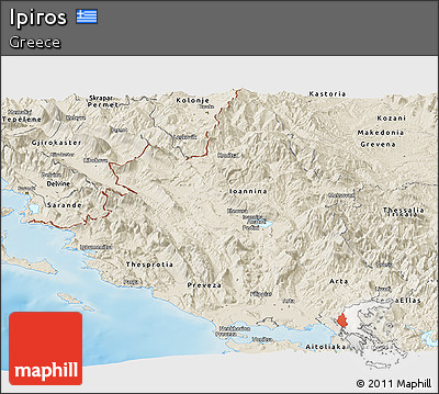 Shaded Relief Panoramic Map of Ipiros