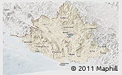 Shaded Relief Panoramic Map of Ipiros, lighten, semi-desaturated