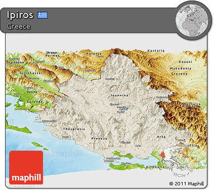 Shaded Relief Panoramic Map of Ipiros, physical outside