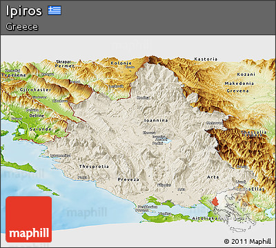 Shaded Relief Panoramic Map of Ipiros, physical outside
