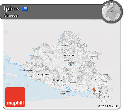 Silver Style Panoramic Map of Ipiros, single color outside