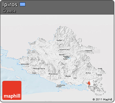 Silver Style Panoramic Map of Ipiros, single color outside