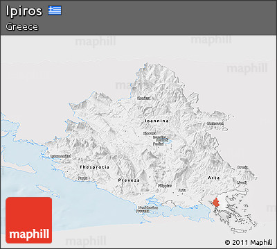 Silver Style Panoramic Map of Ipiros, single color outside