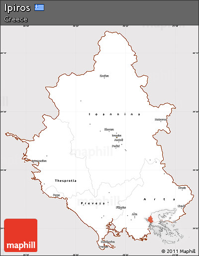 Classic Style Simple Map of Ipiros, cropped outside