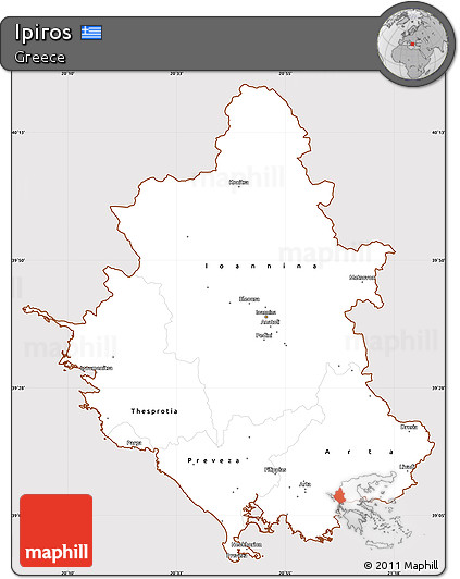 Classic Style Simple Map of Ipiros, cropped outside