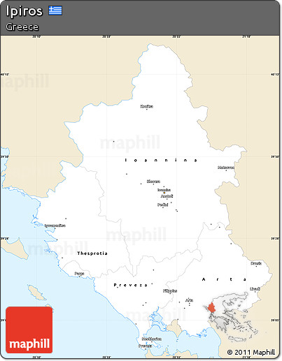 Classic Style Simple Map of Ipiros, single color outside