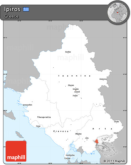 Gray Simple Map of Ipiros, single color outside