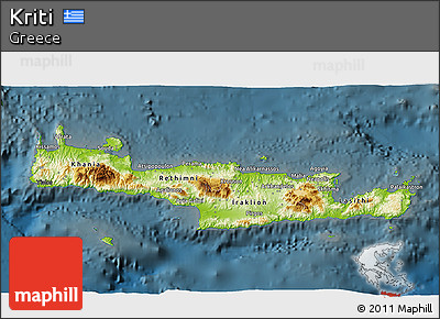 Physical 3D Map of Kriti, darken