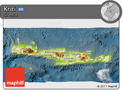 Physical 3D Map of Kriti, darken