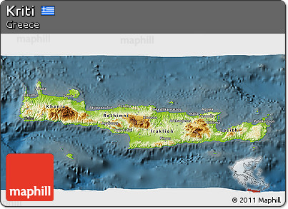 Physical 3D Map of Kriti, darken
