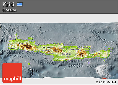 Physical 3D Map of Kriti, darken, semi-desaturated