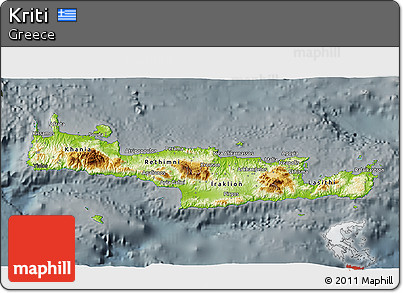 Physical 3D Map of Kriti, darken, semi-desaturated