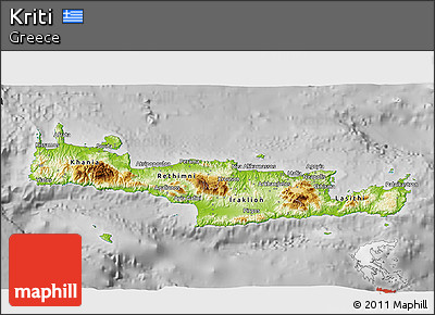 Physical 3D Map of Kriti, desaturated