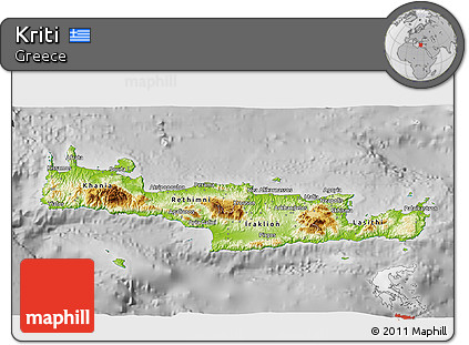 Physical 3D Map of Kriti, desaturated