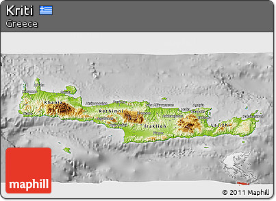 Physical 3D Map of Kriti, desaturated