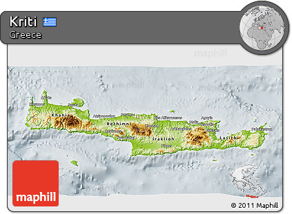 Physical 3D Map of Kriti, lighten, semi-desaturated