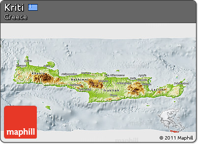 Physical 3D Map of Kriti, lighten, semi-desaturated
