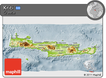 Physical 3D Map of Kriti, semi-desaturated