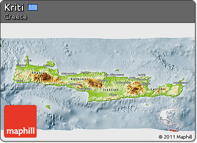 Physical 3D Map of Kriti, semi-desaturated