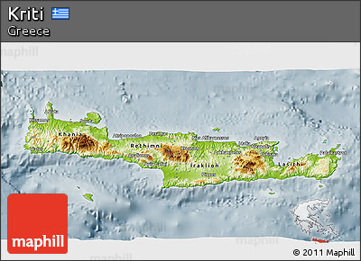 Physical 3D Map of Kriti, semi-desaturated