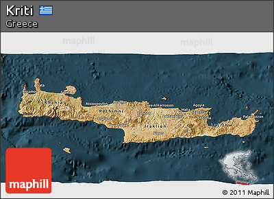 Satellite 3D Map of Kriti, darken
