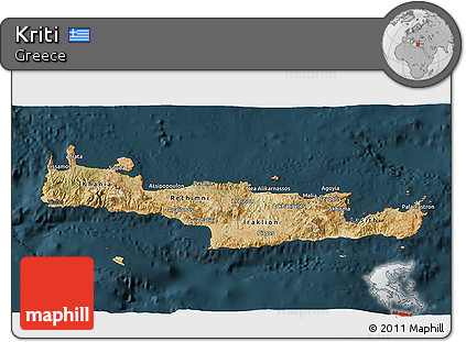 Satellite 3D Map of Kriti, darken