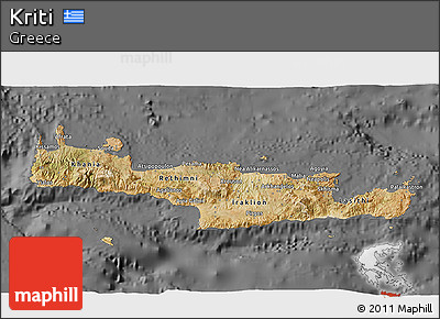 Satellite 3D Map of Kriti, desaturated